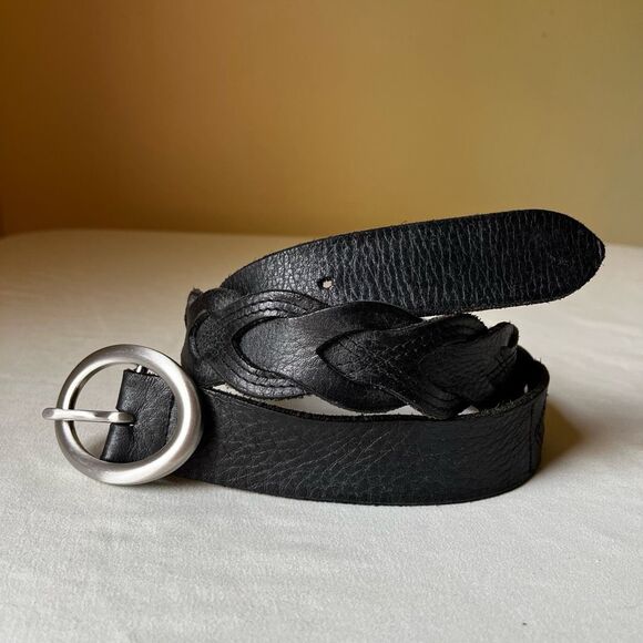 Talbots Black Leather Woven Belt‎ Silver Oval Buckle Casual Boho Western 36 - Picture 5 of 8